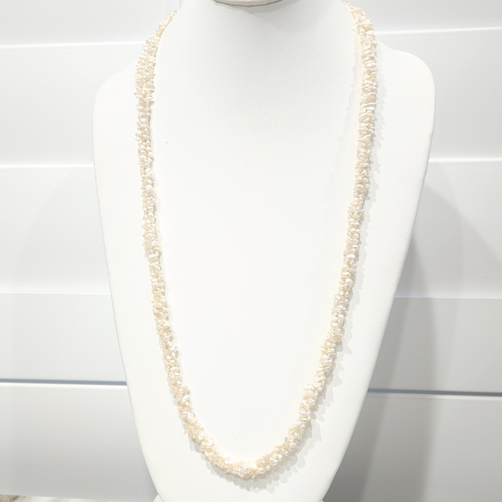 Vintage Pearl Necklace Genuine Freshwater Pearl 30" Beaded Multistrand Cream - Picture 2 of 16